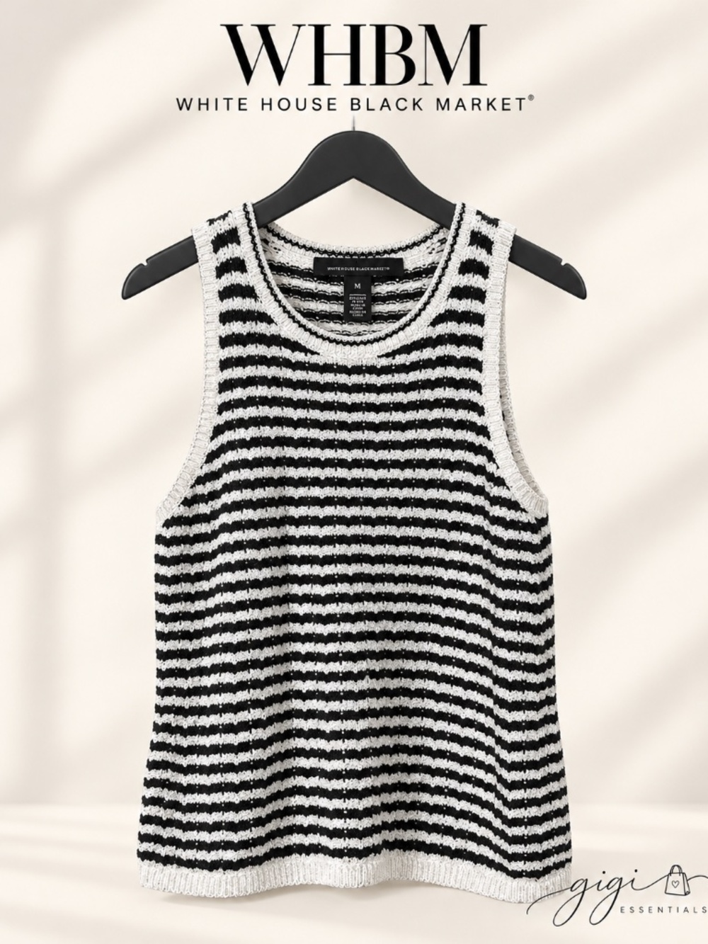 White House Black Market Black & White Striped Sweater Tank Top Size Medium